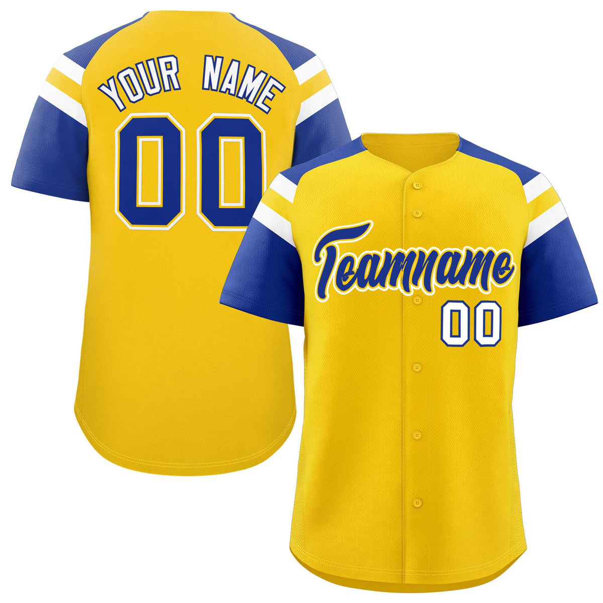 Custom Gold Royal Contrast Raglan Sleeves Authentic Baseball Jersey| KXKSHOP
