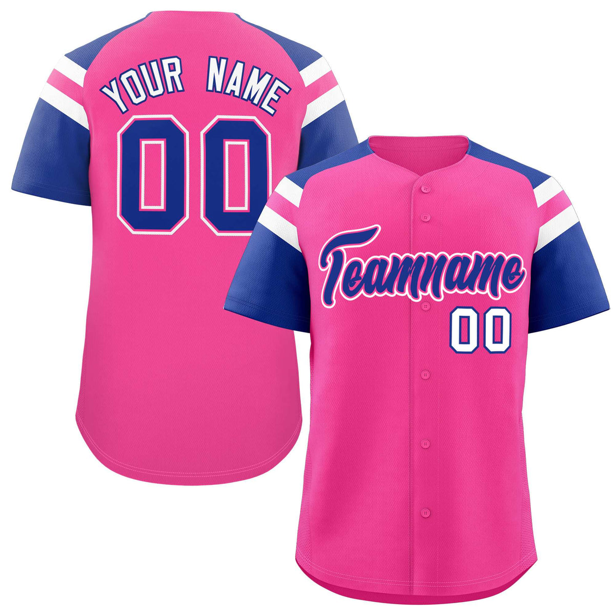 Custom Pink Royal Contrast Raglan Sleeves Authentic Baseball Jersey| KXKSHOP