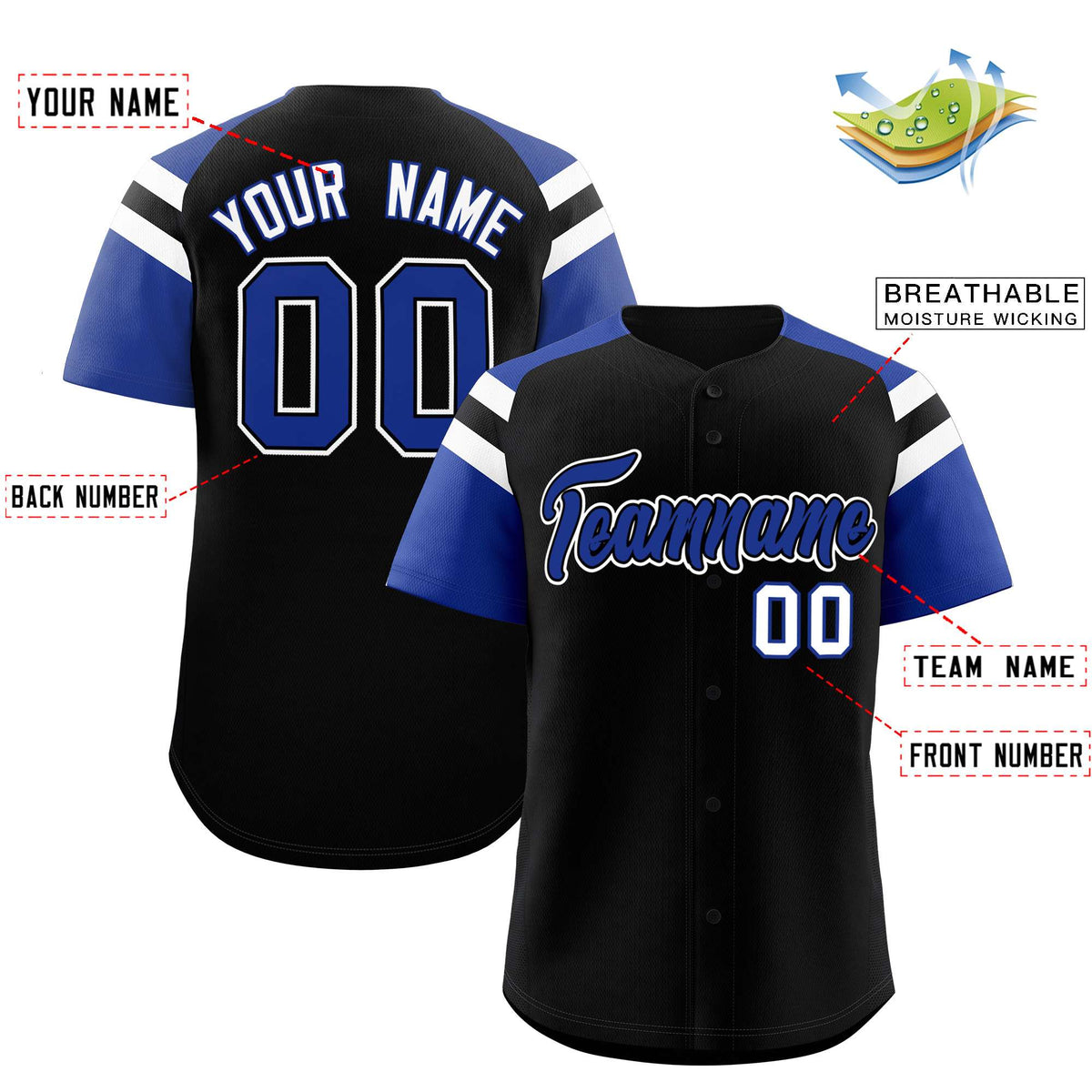 Custom Black Royal Contrast Raglan Sleeves Authentic Baseball Jersey| KXKSHOP