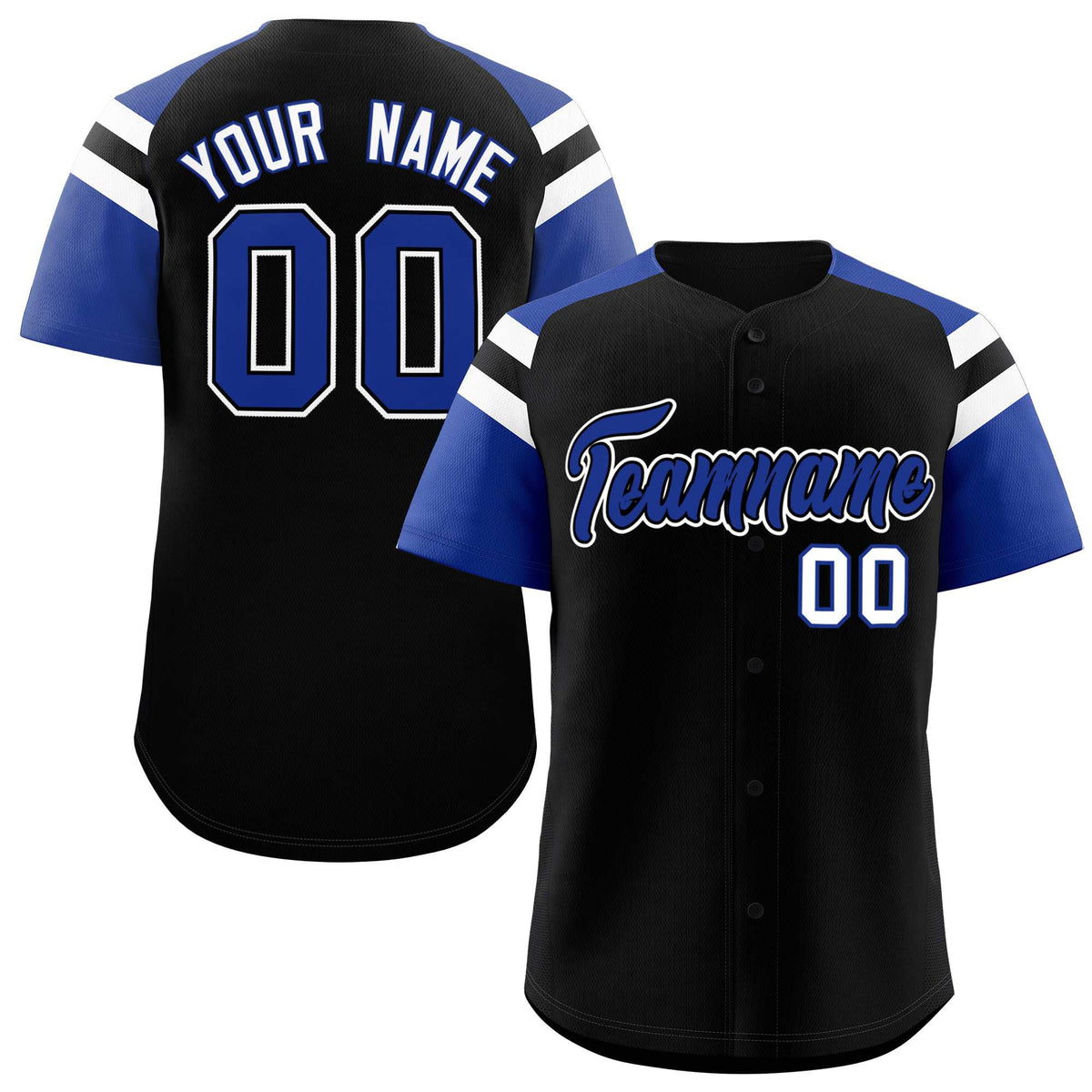 Custom Black Royal Contrast Raglan Sleeves Authentic Baseball Jersey| KXKSHOP