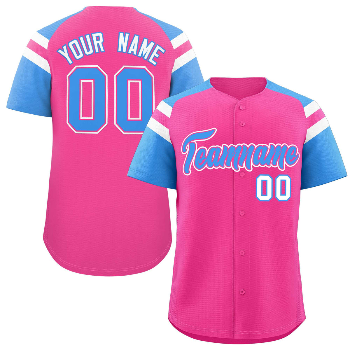 Custom Pink Powder Blue Contrast Raglan Sleeves Authentic Baseball Jersey| KXKSHOP