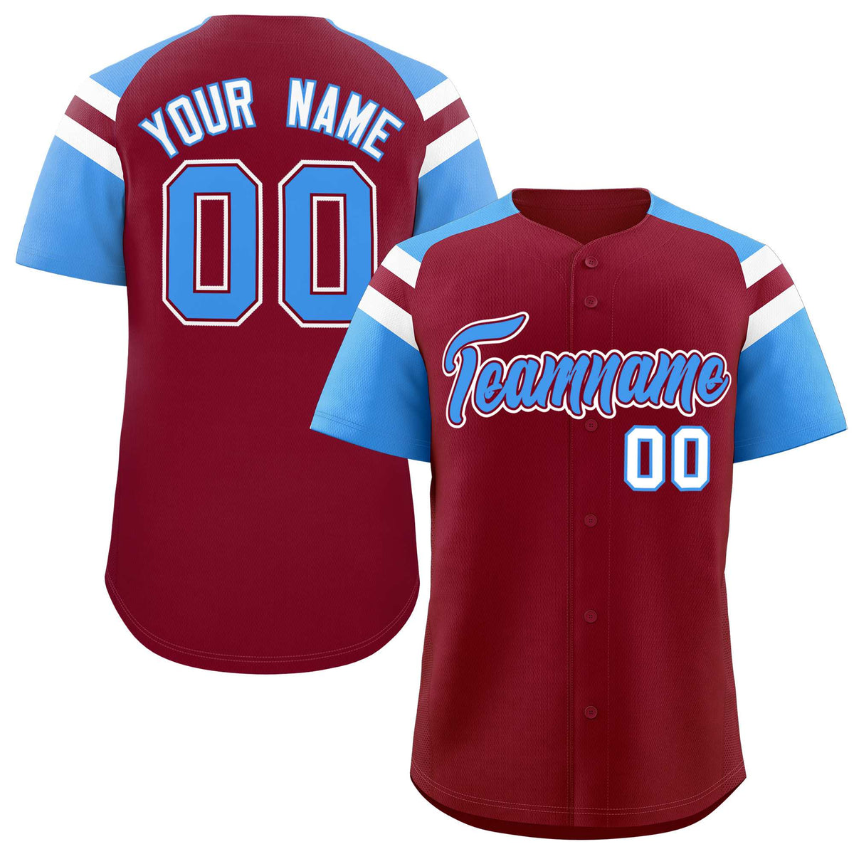 Custom Crimson Powder Blue Contrast Raglan Sleeves Authentic Baseball Jersey| KXKSHOP