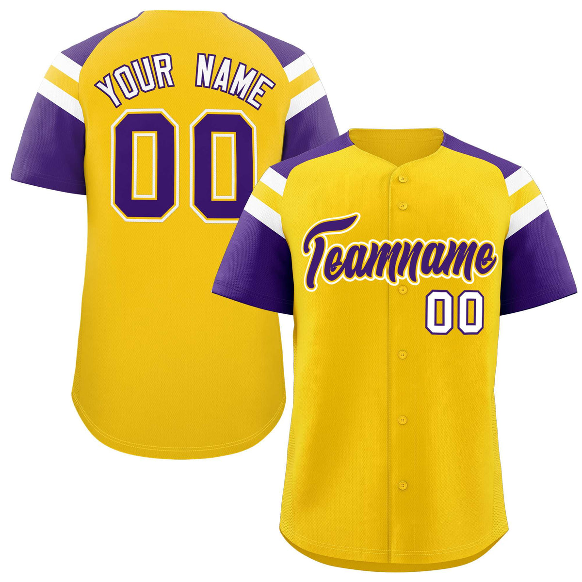 Custom Gold Purple Contrast Raglan Sleeves Authentic Baseball Jersey| KXKSHOP