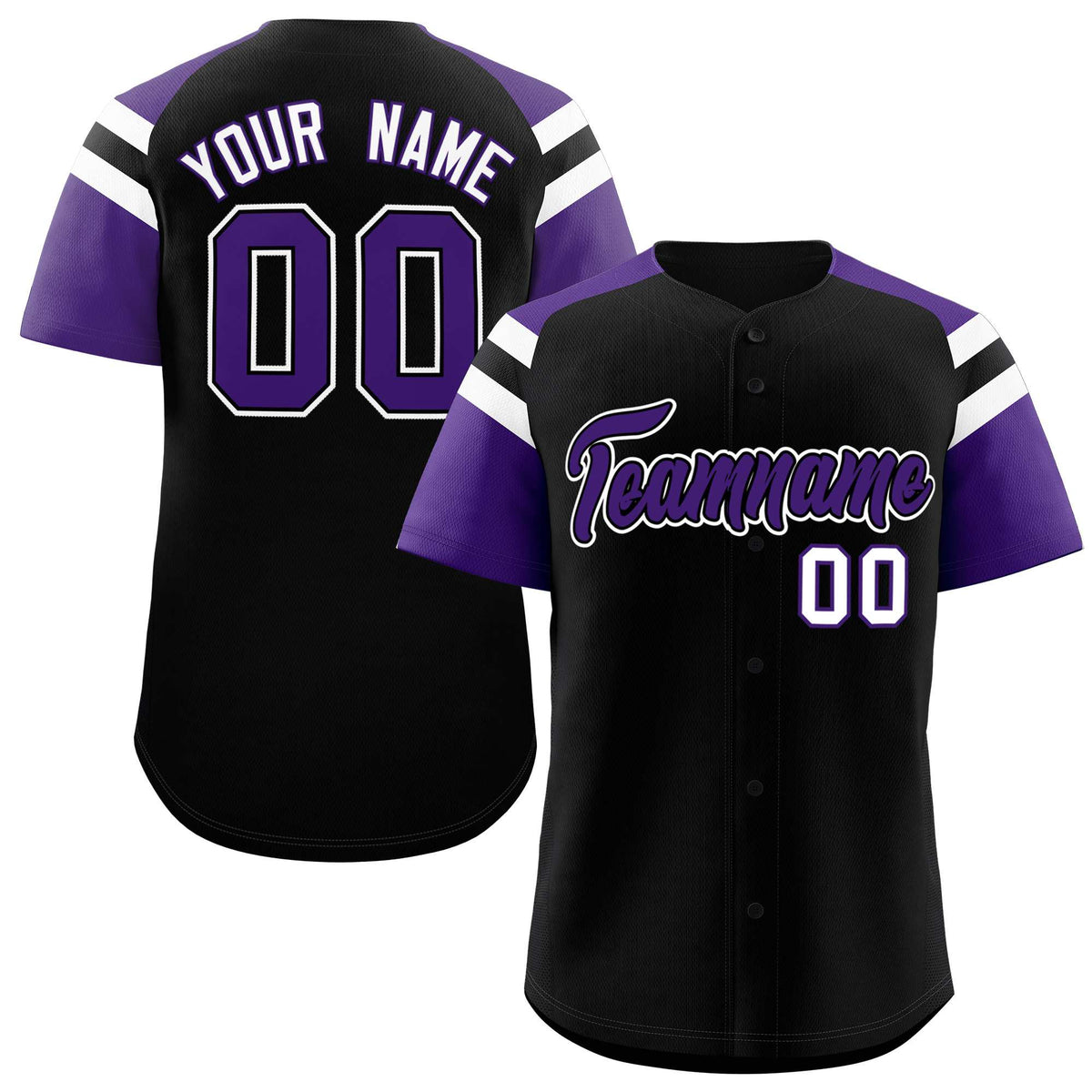 Custom Black Purple Contrast Raglan Sleeves Authentic Baseball Jersey| KXKSHOP