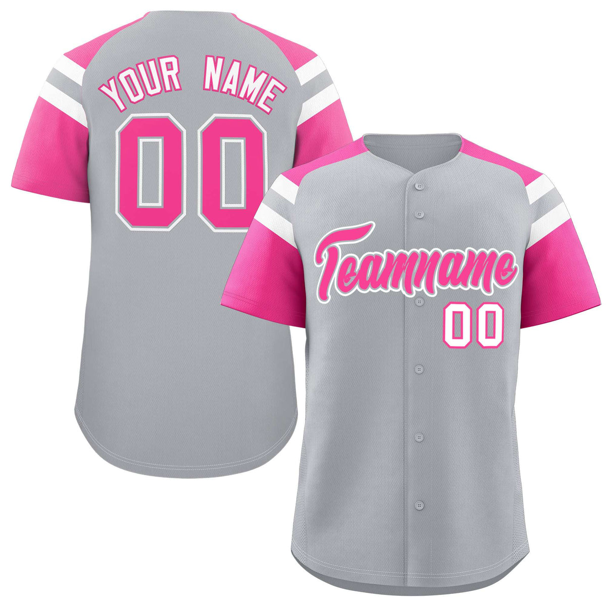 Custom Silver Pink Contrast Raglan Sleeves Authentic Baseball Jersey| KXKSHOP