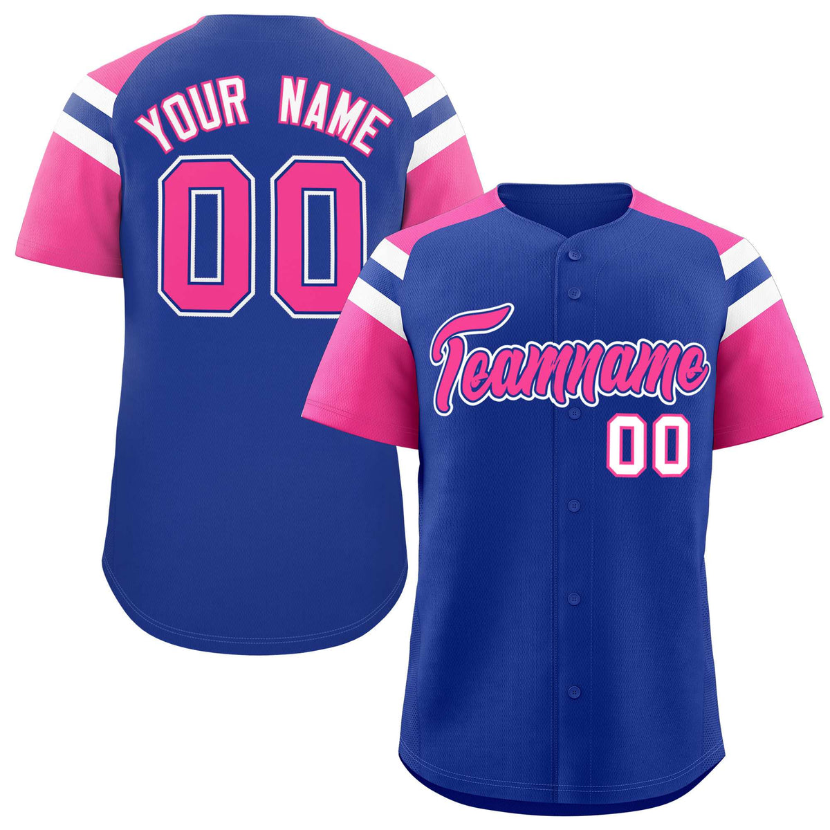 Custom Royal Pink Contrast Raglan Sleeves Authentic Baseball Jersey| KXKSHOP