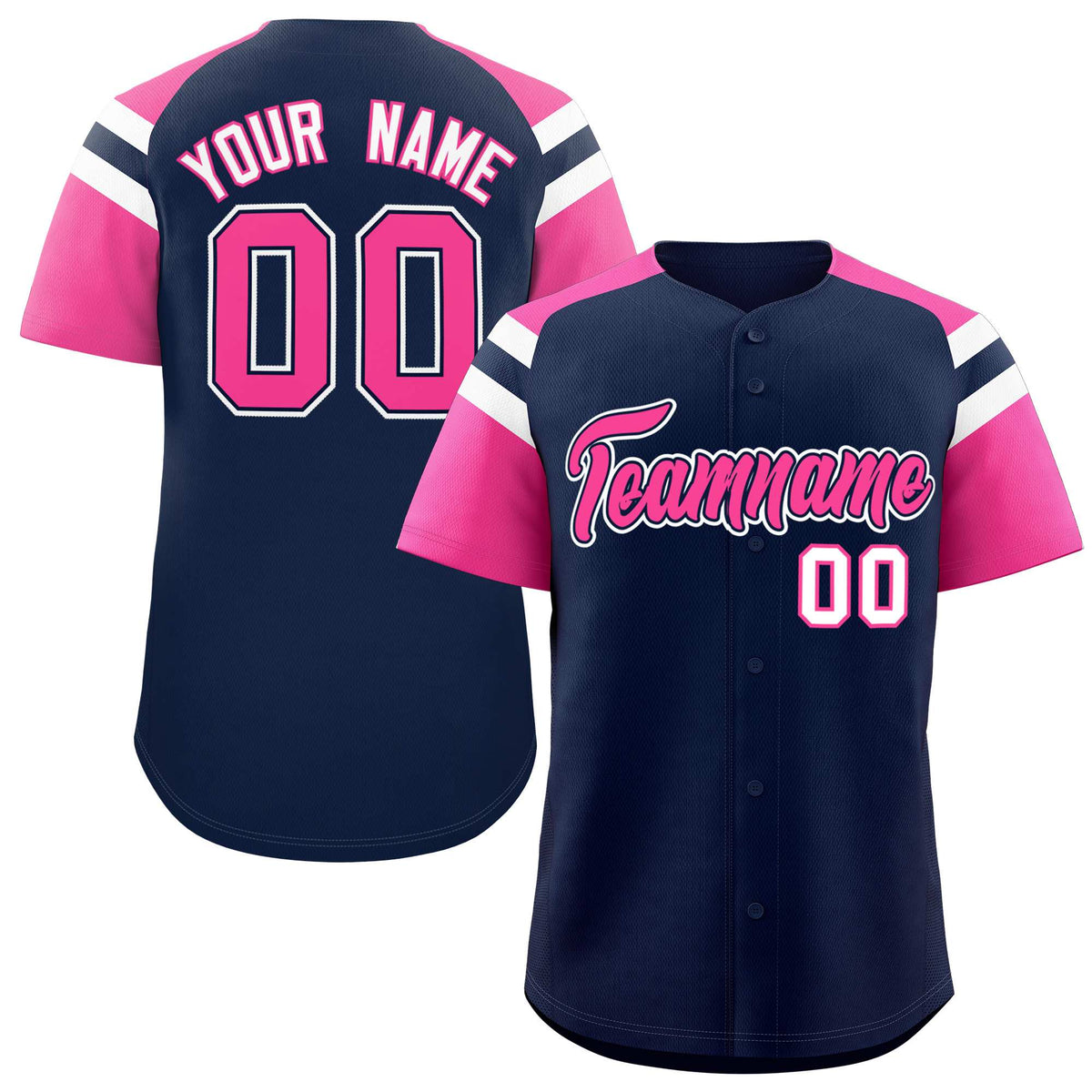 Custom Navy Pink Contrast Raglan Sleeves Authentic Baseball Jersey| KXKSHOP