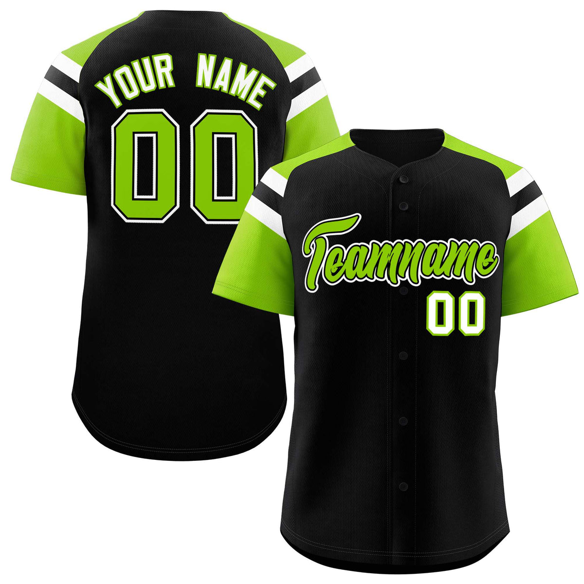 Custom Black Neon Green Contrast Raglan Sleeves Authentic Baseball Jersey| KXKSHOP