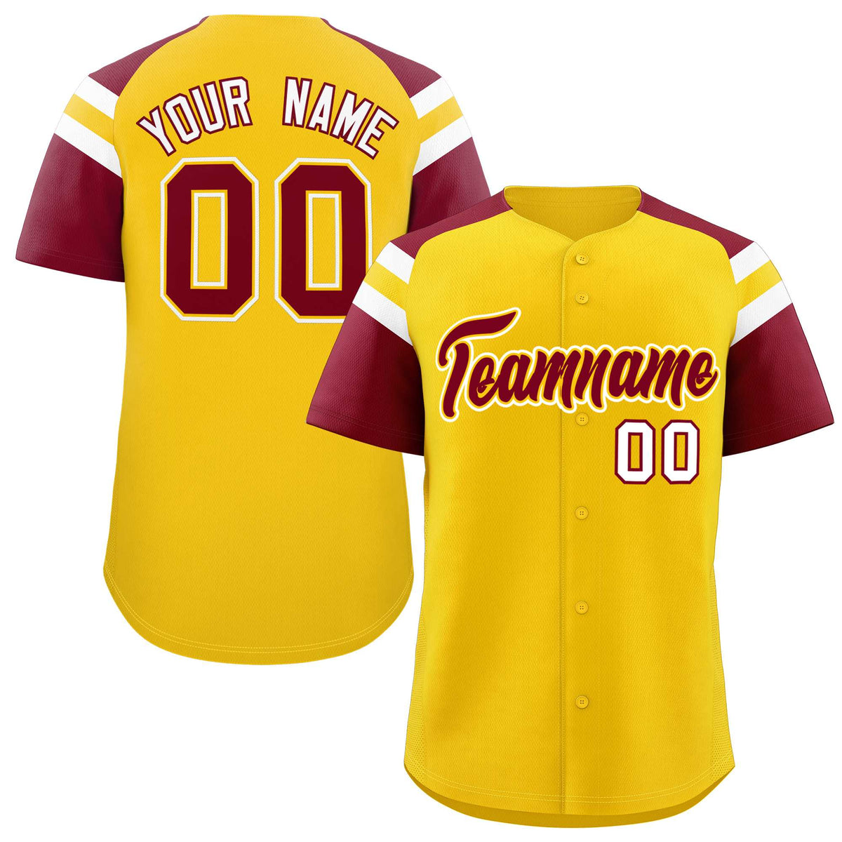Custom Gold Crimson Contrast Raglan Sleeves Authentic Baseball Jersey| KXKSHOP