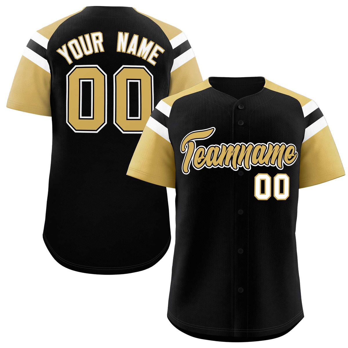 Custom Black Old Gold Contrast Raglan Sleeves Authentic Baseball Jersey| KXKSHOP