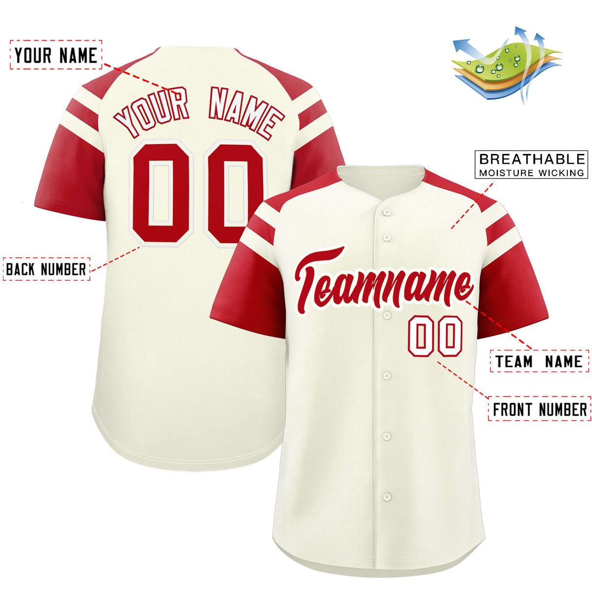 Custom Cream Red Contrast Raglan Sleeves Authentic Baseball Jersey| KXKSHOP