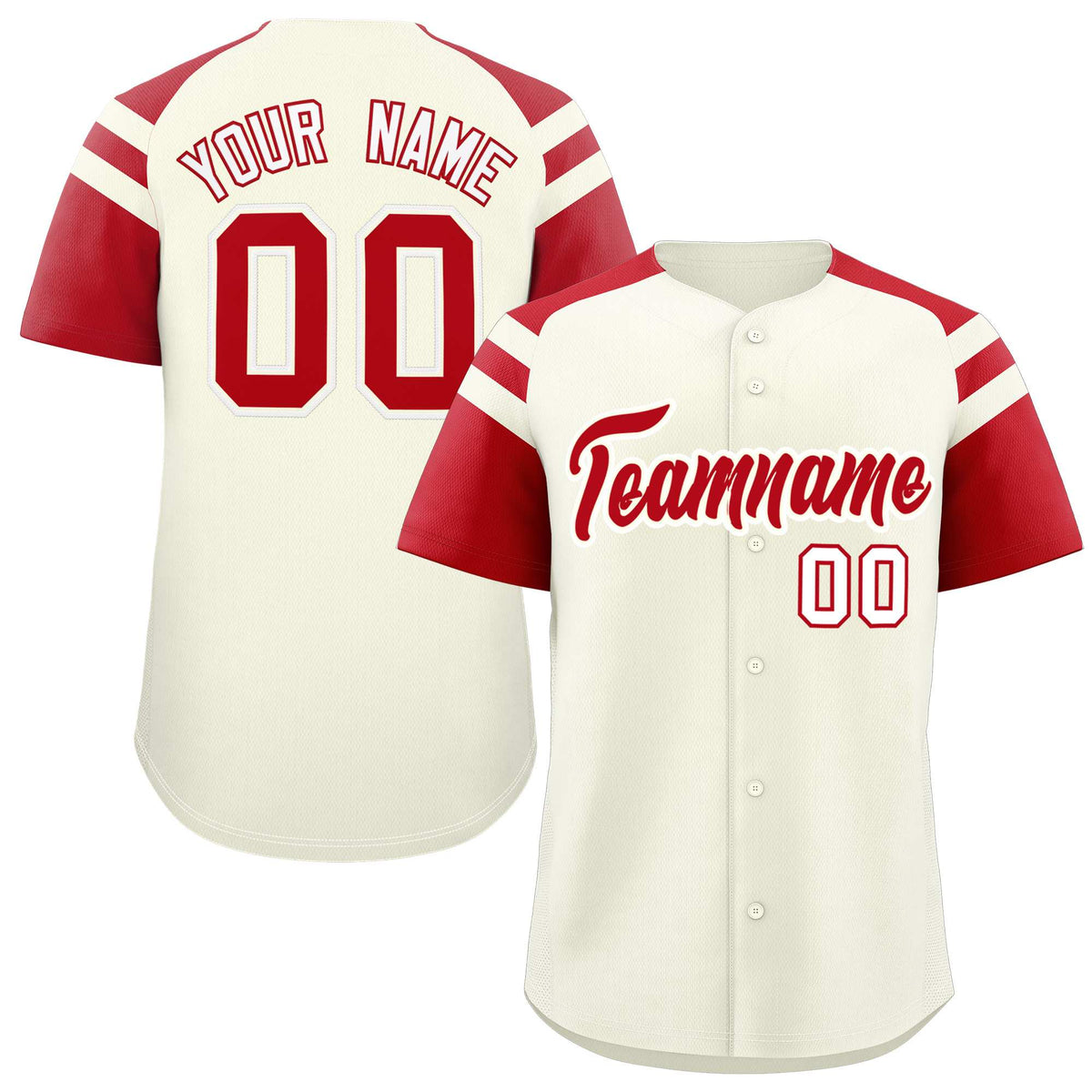 Custom Cream Red Contrast Raglan Sleeves Authentic Baseball Jersey| KXKSHOP