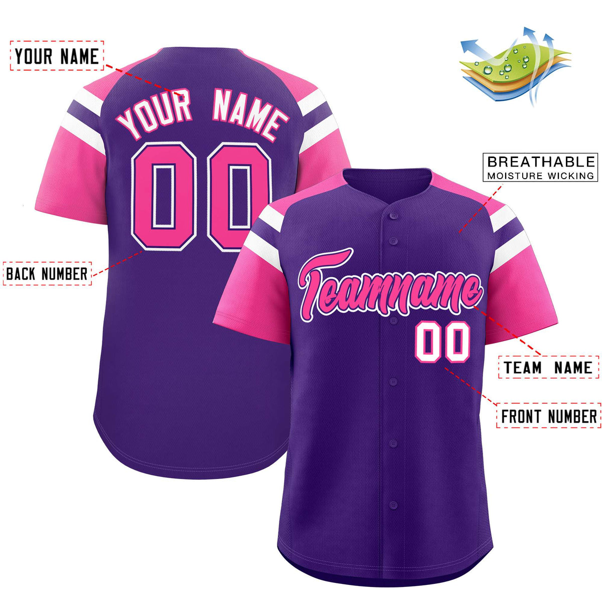 Custom Purple Pink Contrast Raglan Sleeves Authentic Baseball Jersey| KXKSHOP