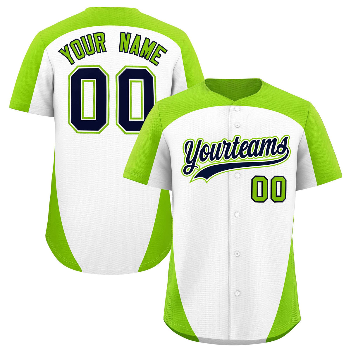 Custom White Neon Green Personalized Edge Color Block Authentic Baseball Jersey