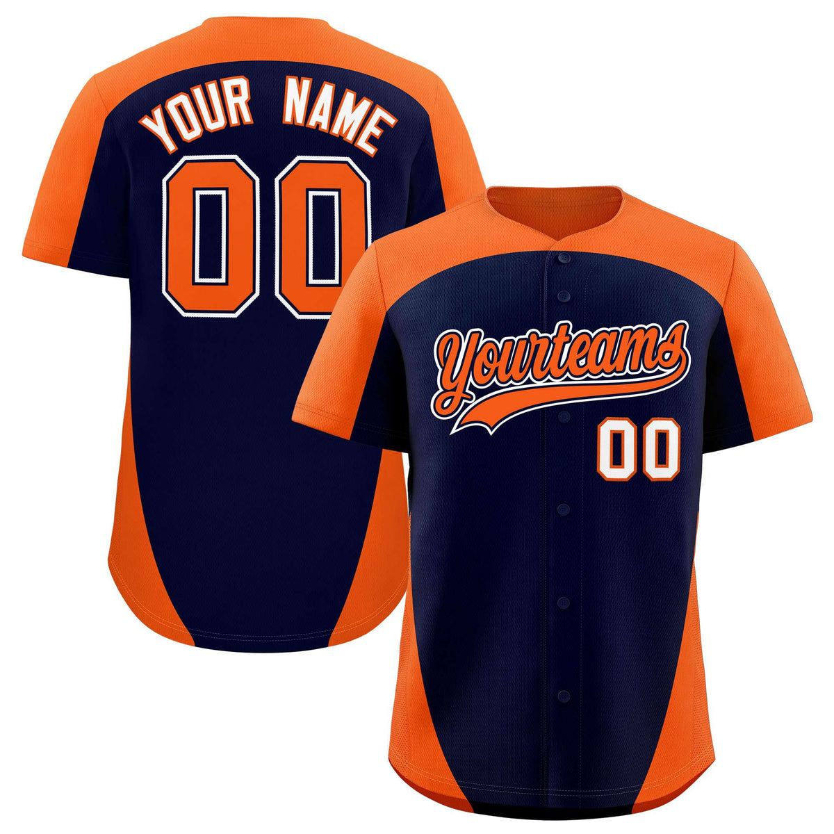 Custom Navy Orange Personalized Edge Color Block Authentic Baseball Jersey