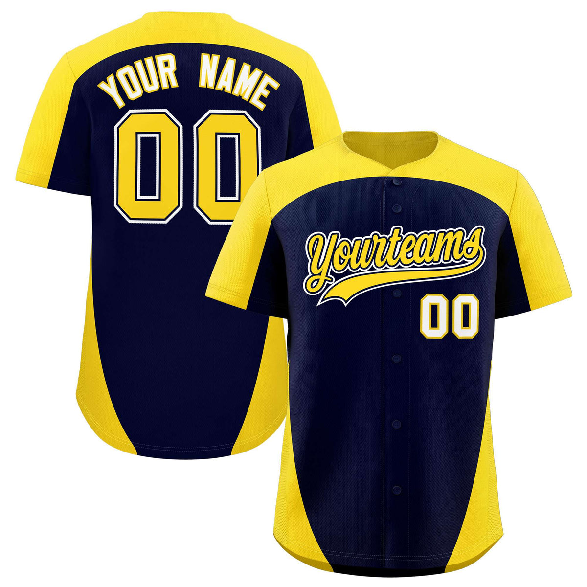 Custom Navy Gold Personalized Edge Color Block Authentic Baseball Jersey