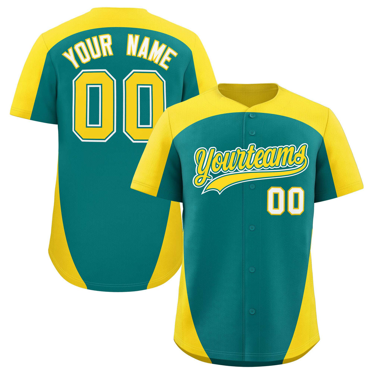 Custom Aqua Gold Personalized Edge Color Block Authentic Baseball Jersey