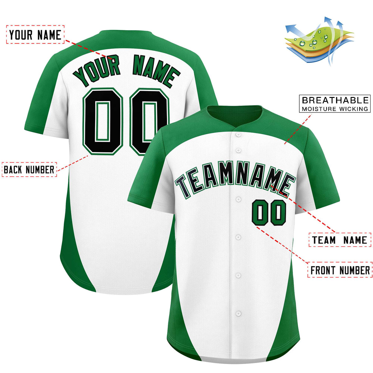 Custom White Kelly Green Personalized Edge Color Block Authentic Baseball Jersey