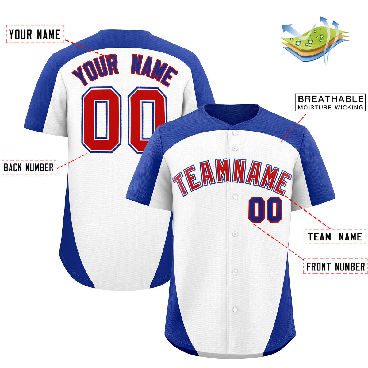 Custom White Royal Personalized Edge Color Block Authentic Baseball Jersey