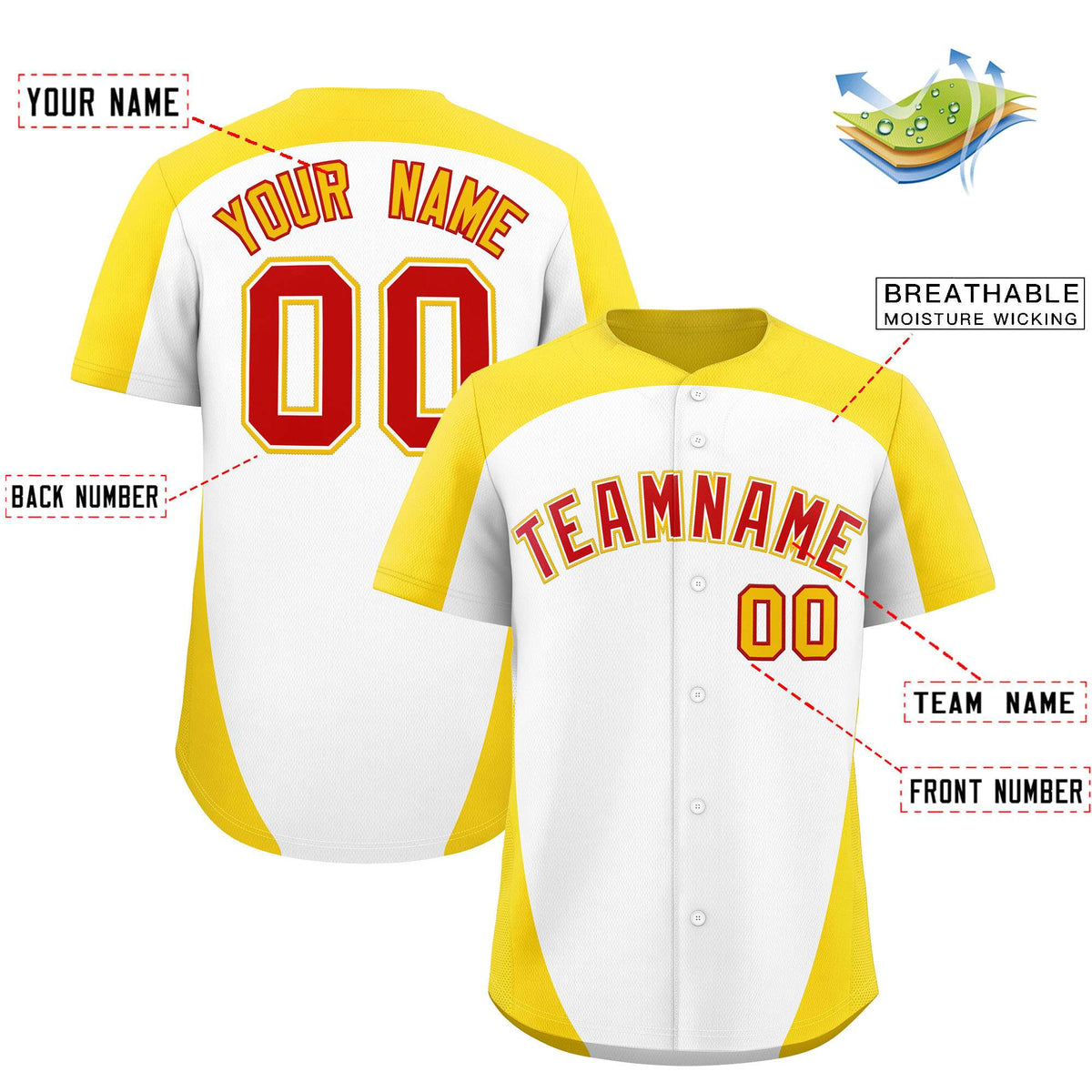 Custom White Gold Personalized Edge Color Block Authentic Baseball Jersey