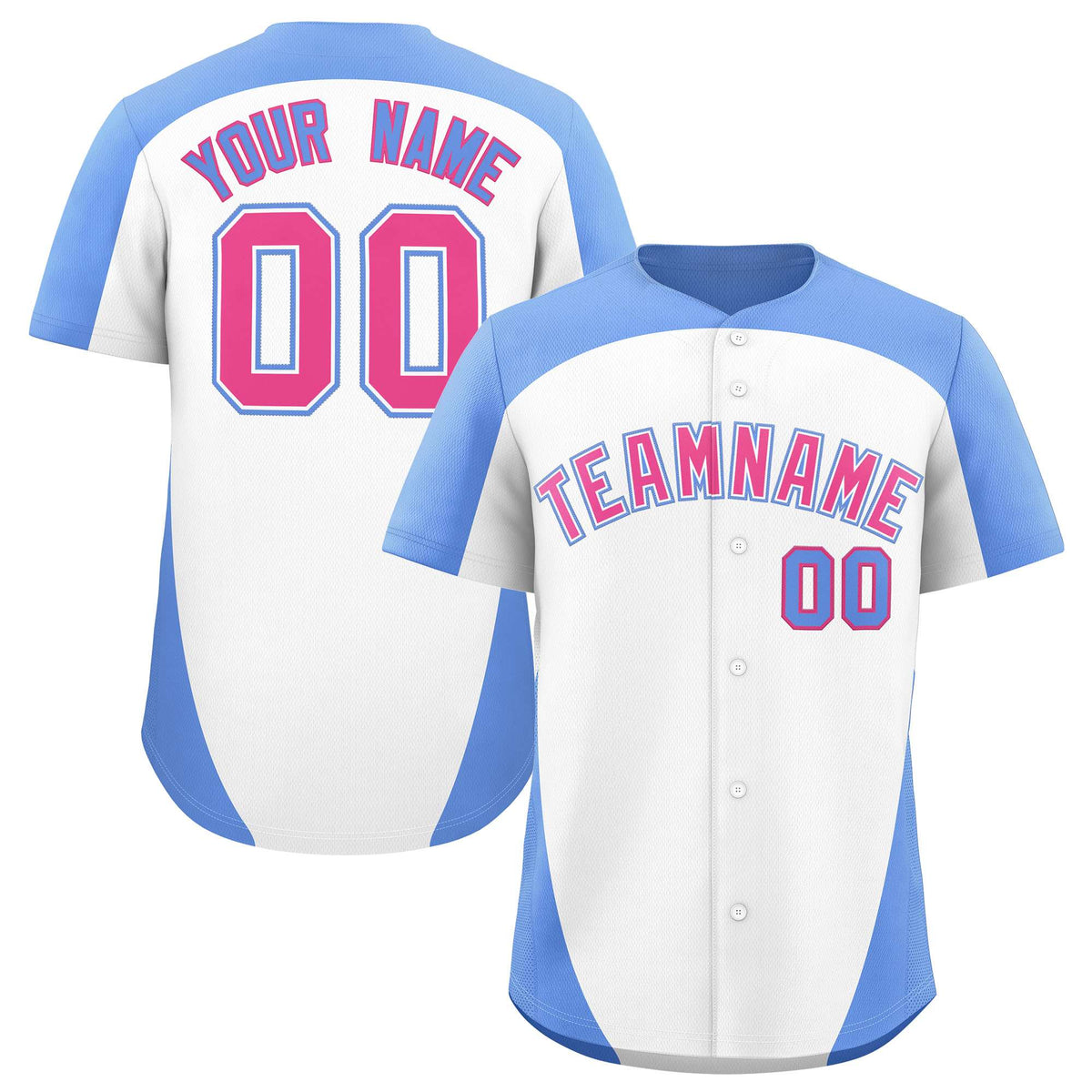 Custom White Light Blue Personalized Edge Color Block Authentic Baseball Jersey