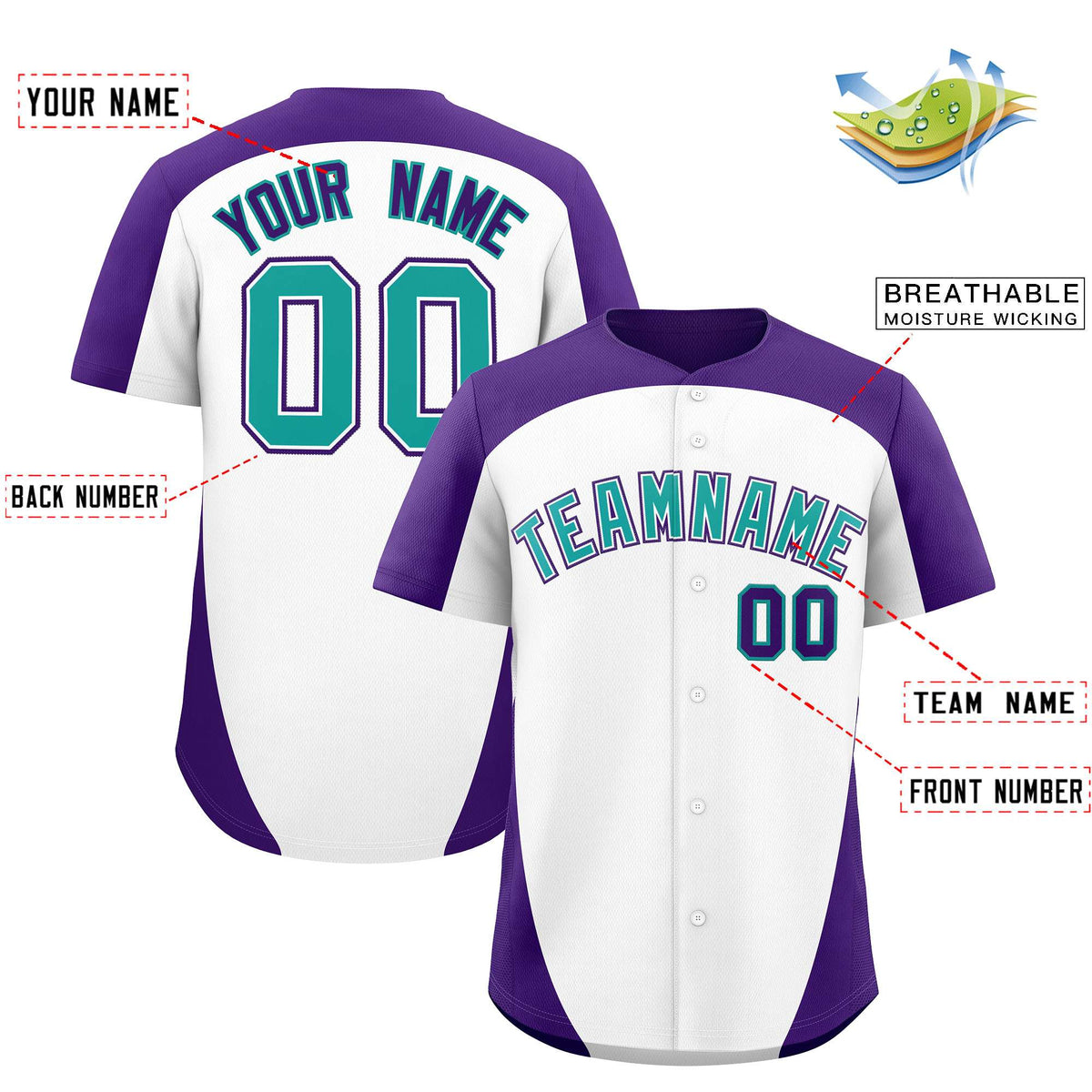 Custom White Purple Personalized Edge Color Block Authentic Baseball Jersey
