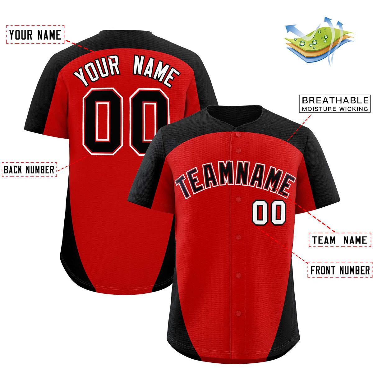 Custom Red Black Personalized Edge Color Block Authentic Baseball Jersey