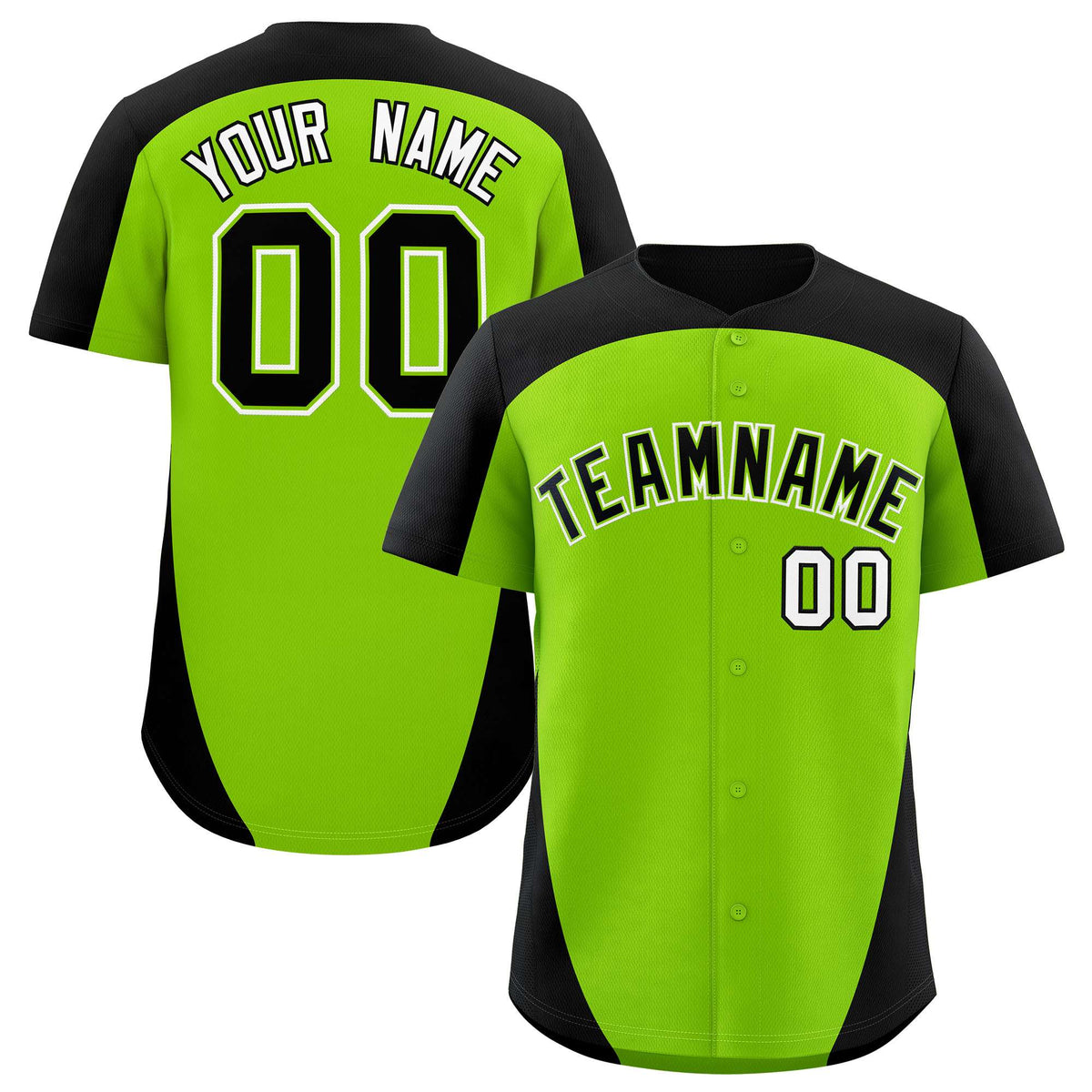 Custom Neon Green Black Personalized Edge Color Block Authentic Baseball Jersey
