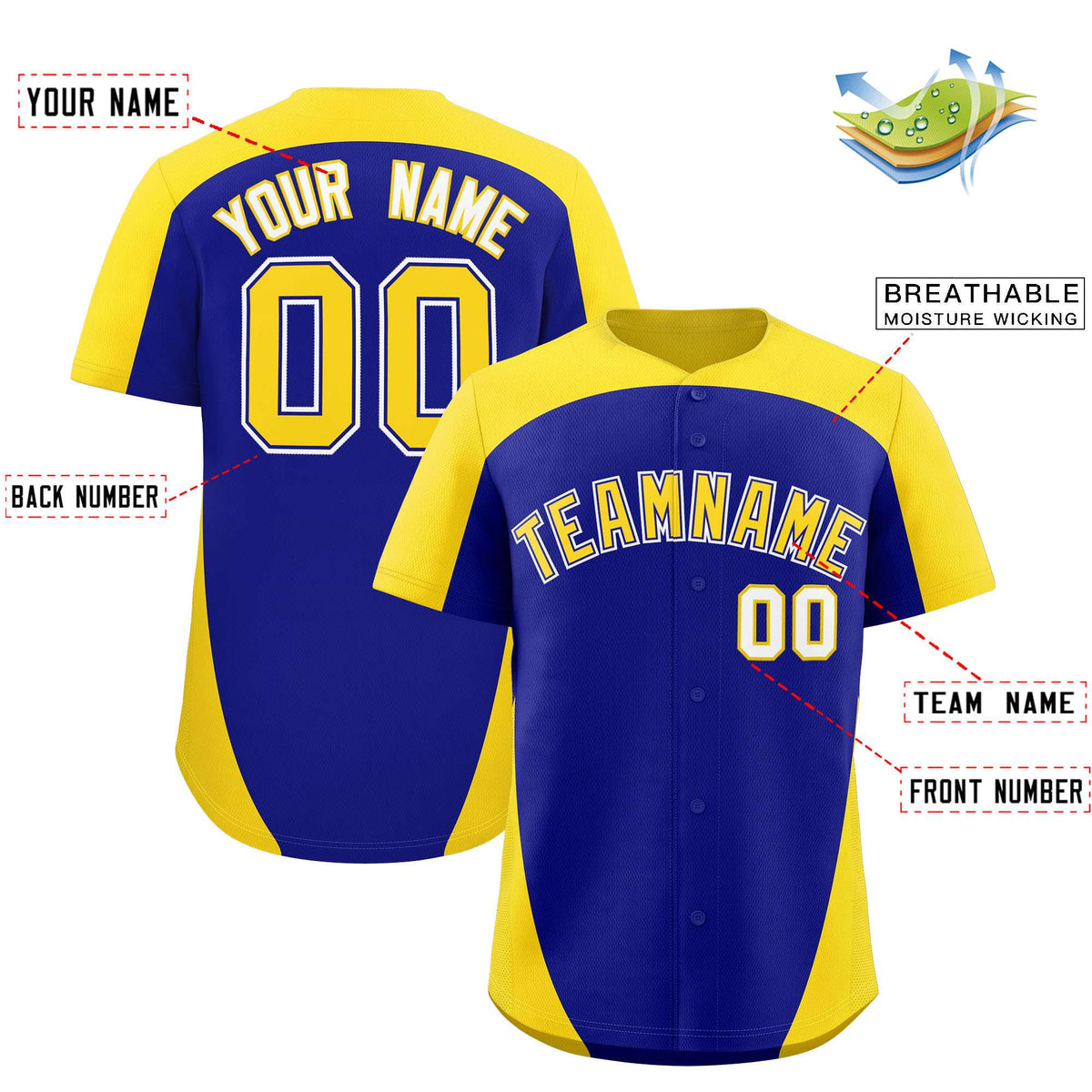 Custom Royal Gold Personalized Edge Color Block Authentic Baseball Jersey