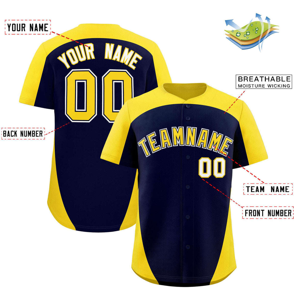 Custom Navy Gold Personalized Edge Color Block Authentic Baseball Jersey