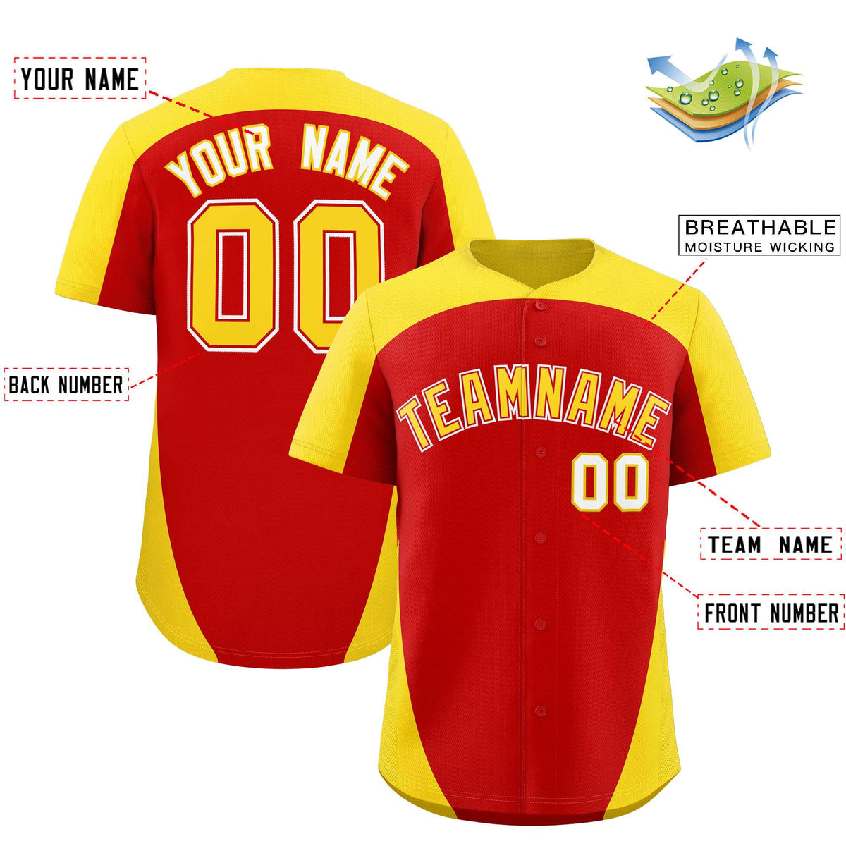 Custom Red Gold Personalized Edge Color Block Authentic Baseball Jersey