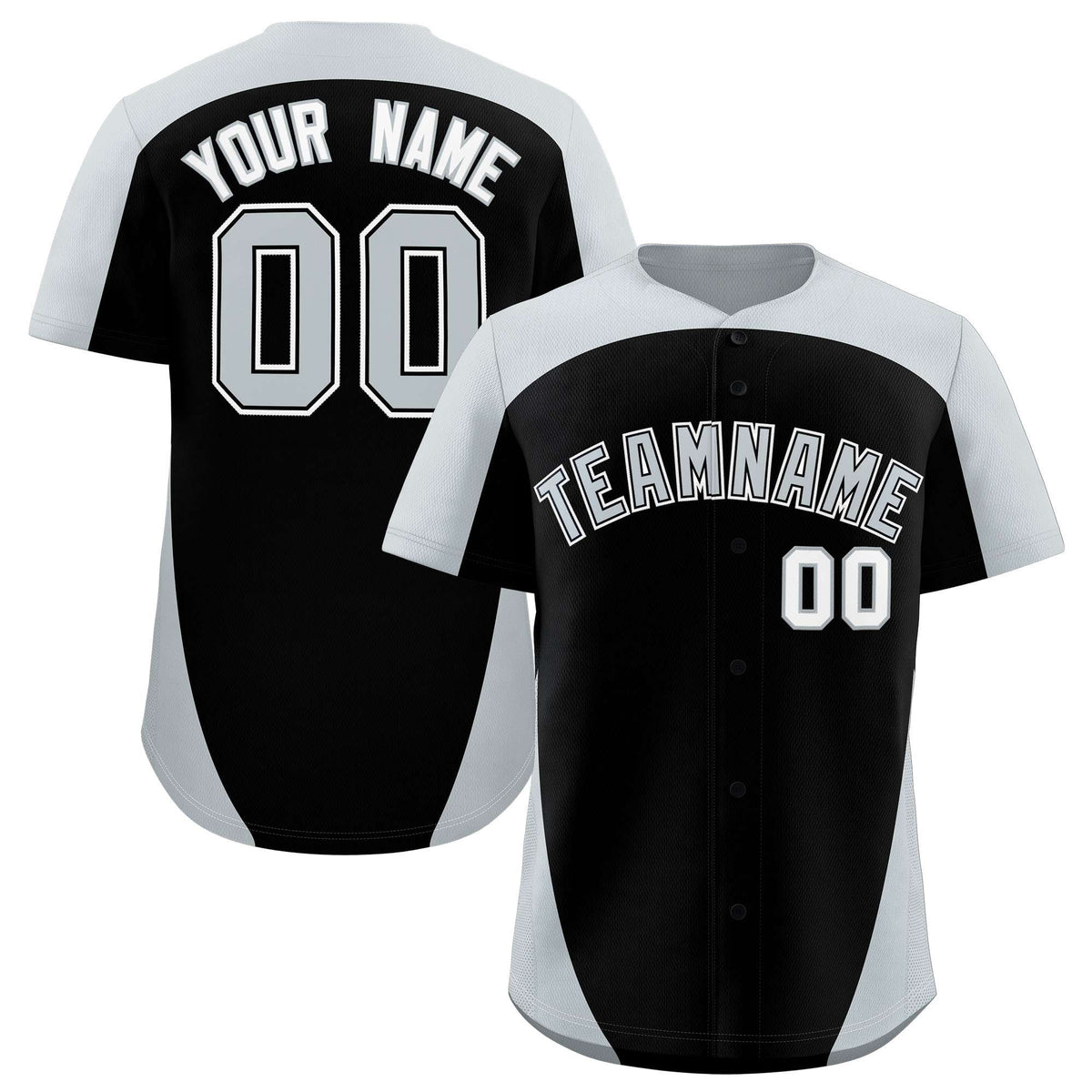 Custom Black Silver Personalized Edge Color Block Authentic Baseball Jersey