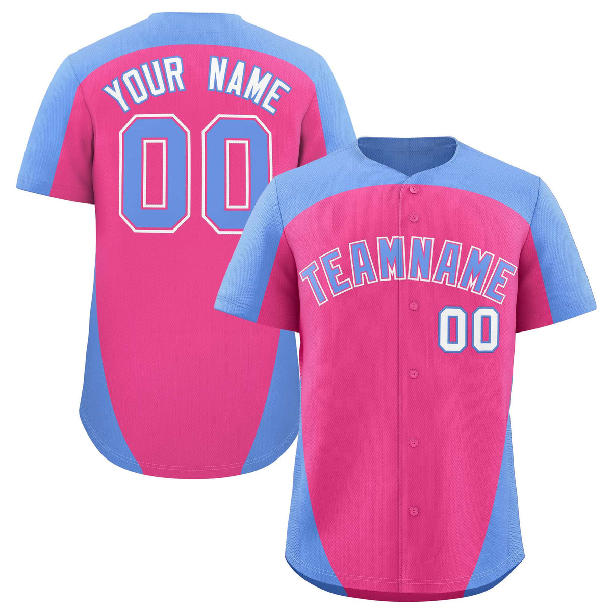 Custom Pink Light Blue Personalized Edge Color Block Authentic Baseball Jersey
