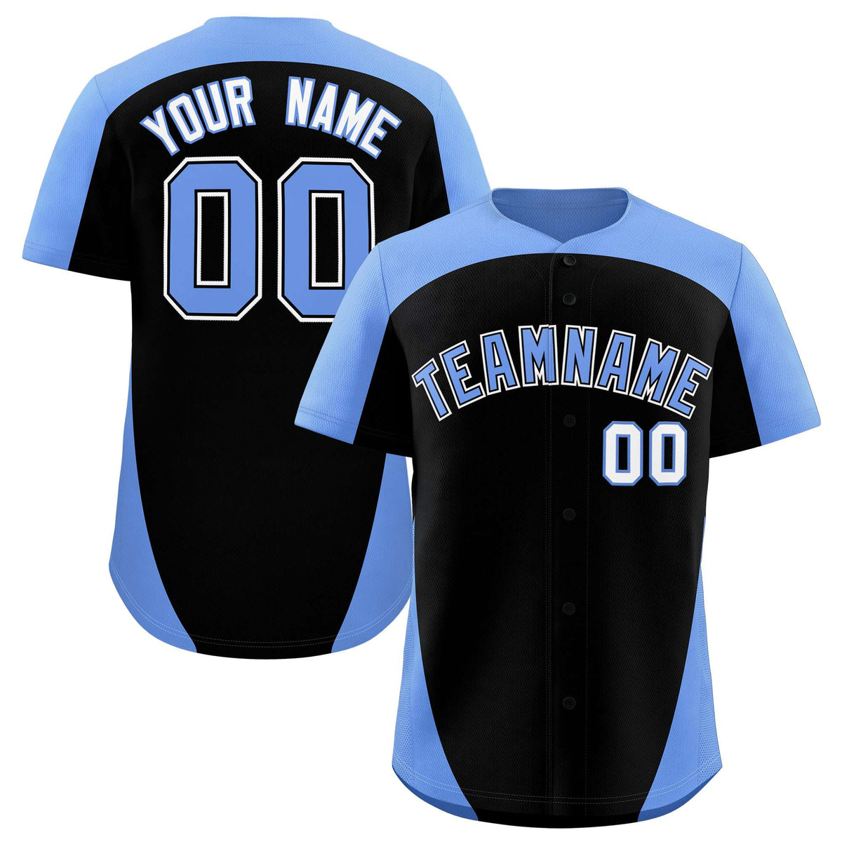 Custom Black Light Blue Personalized Edge Color Block Authentic Baseball Jersey