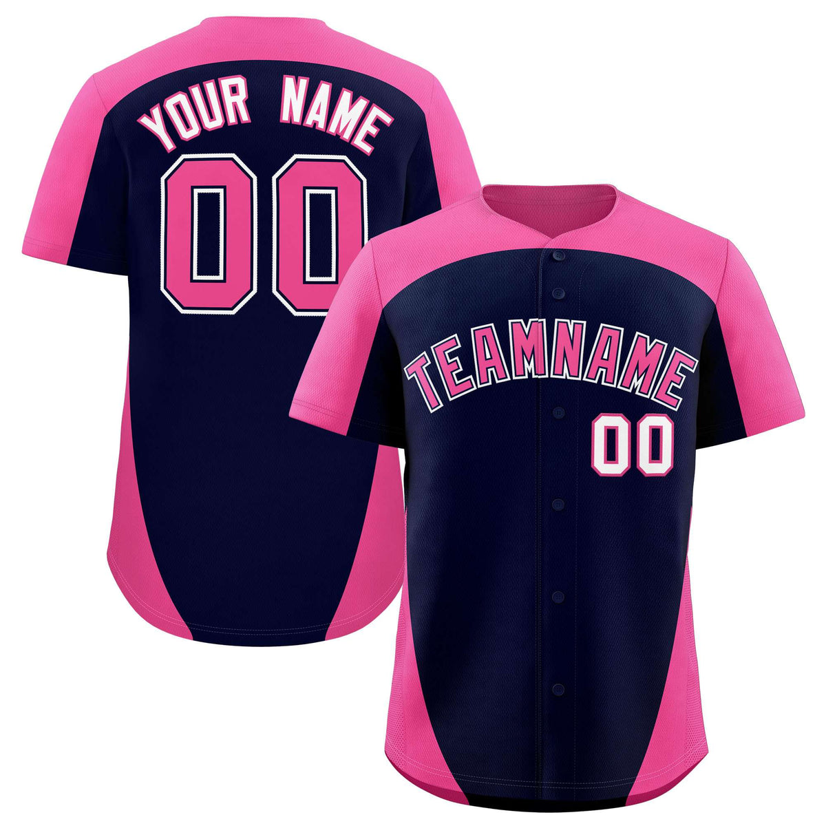 Custom Navy Pink Personalized Edge Color Block Authentic Baseball Jersey