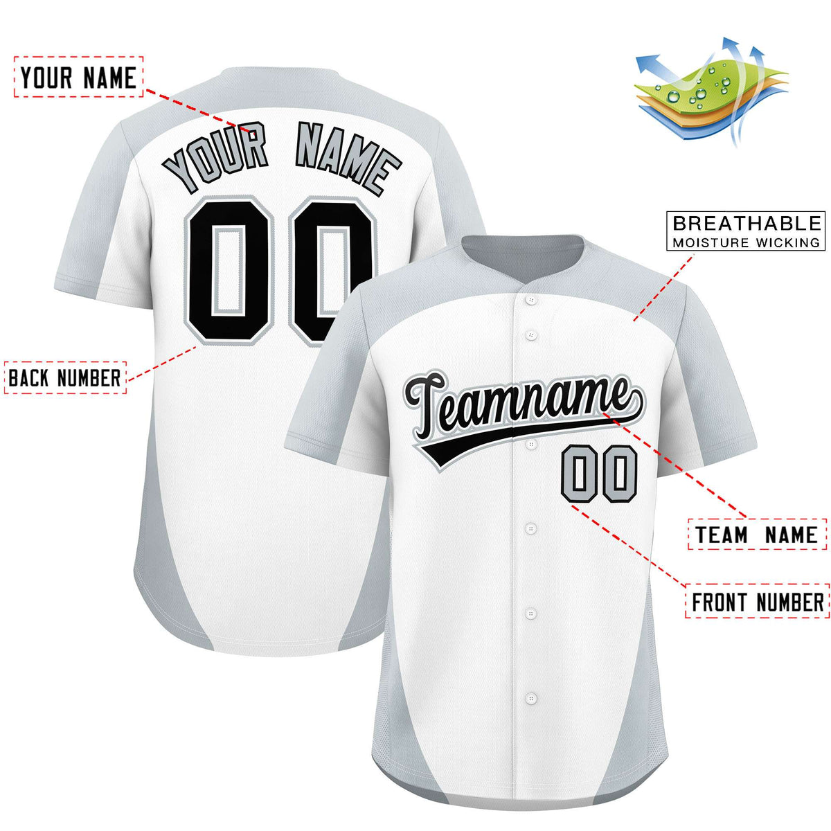 Custom White Silver Personalized Edge Color Block Authentic Baseball Jersey