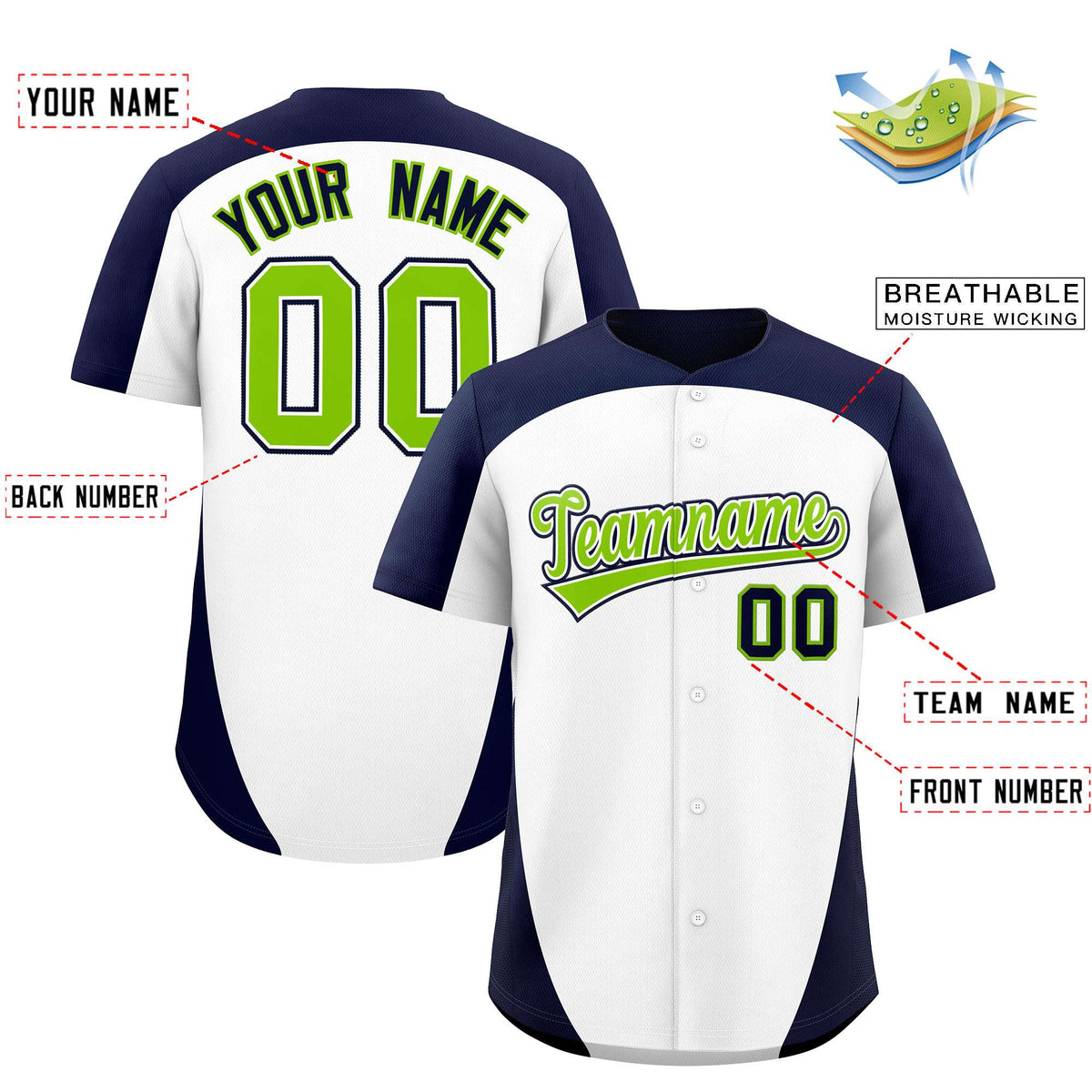 Custom White Navy Personalized Edge Color Block Authentic Baseball Jersey