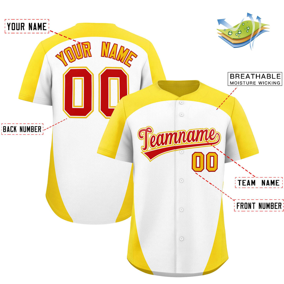 Custom White Gold Personalized Edge Color Block Authentic Baseball Jersey