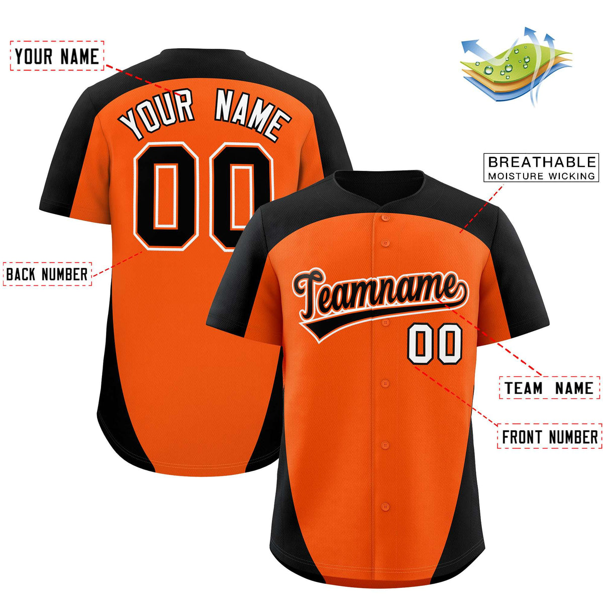 Custom Orange Black Personalized Edge Color Block Authentic Baseball Jersey