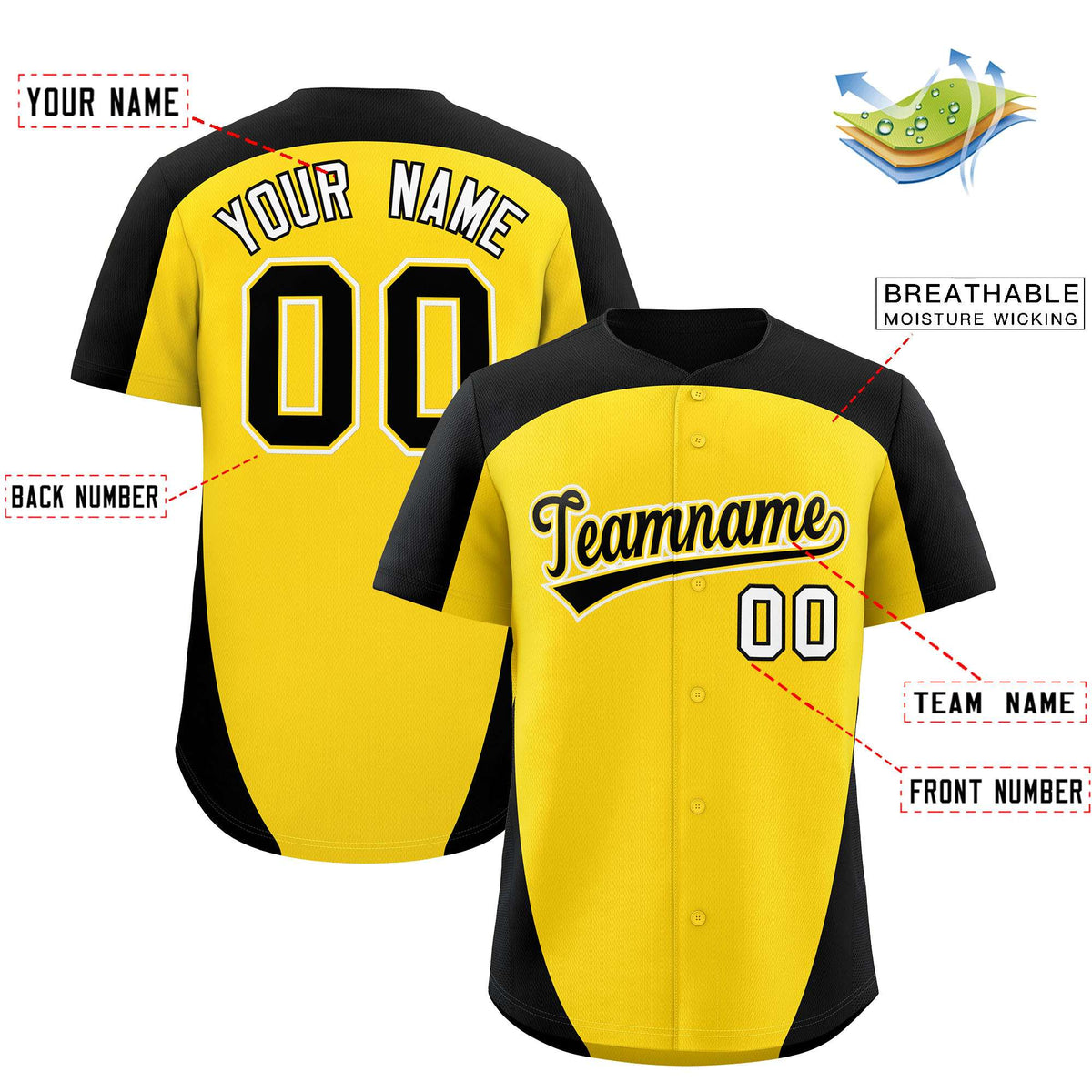 Custom Gold Black Personalized Edge Color Block Authentic Baseball Jersey