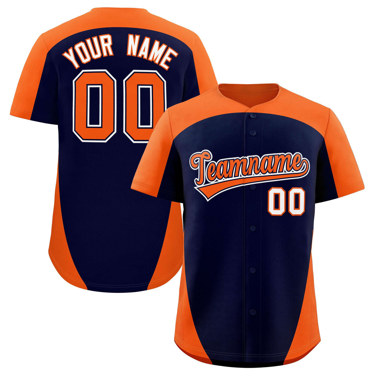 Custom Navy Orange Personalized Edge Color Block Authentic Baseball Jersey