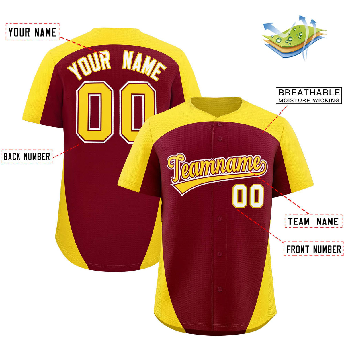 Custom Crimson Gold Personalized Edge Color Block Authentic Baseball Jersey