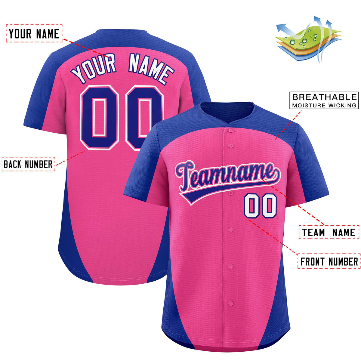 Custom Pink Royal Personalized Edge Color Block Authentic Baseball Jersey