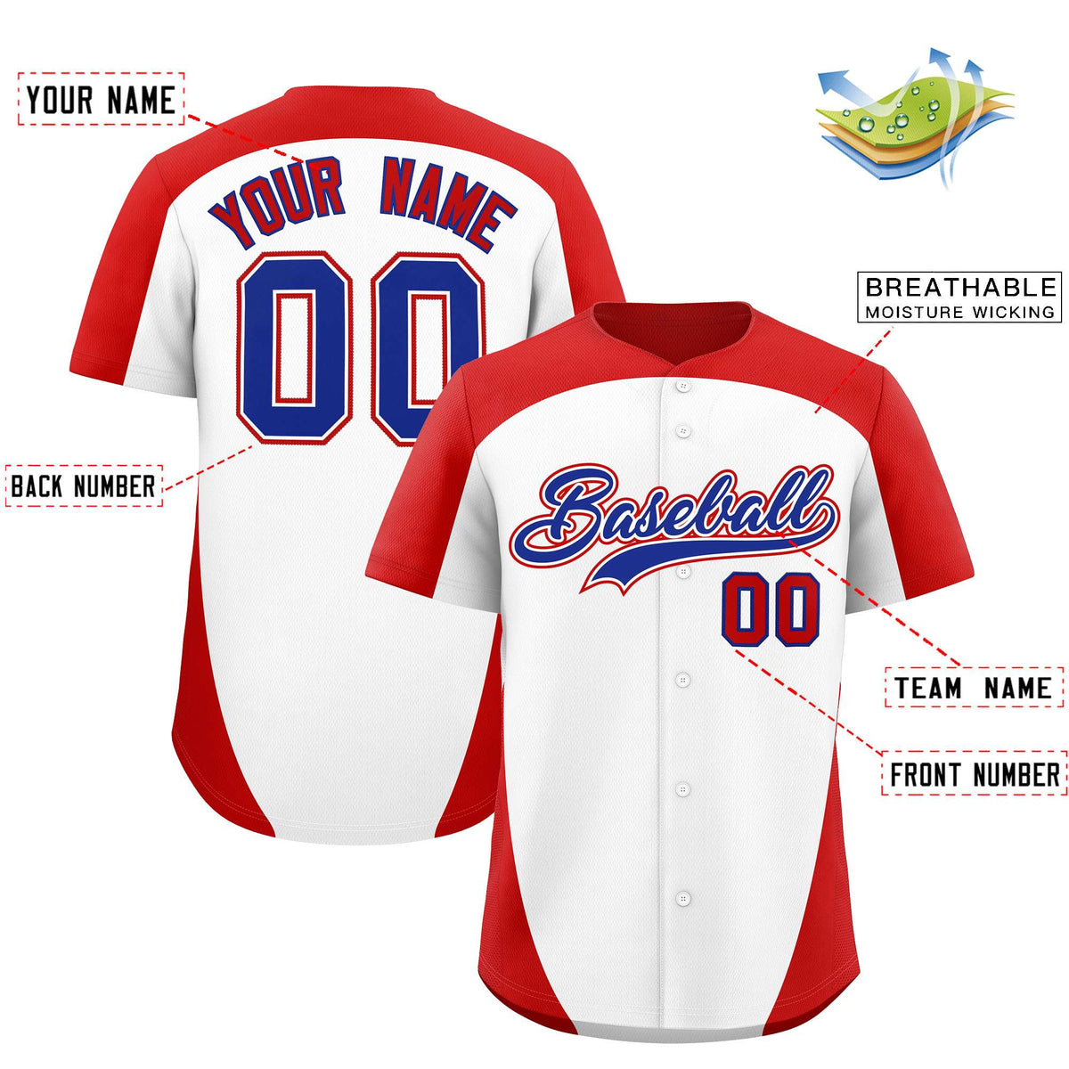 Custom White Red Personalized Edge Color Block Authentic Baseball Jersey