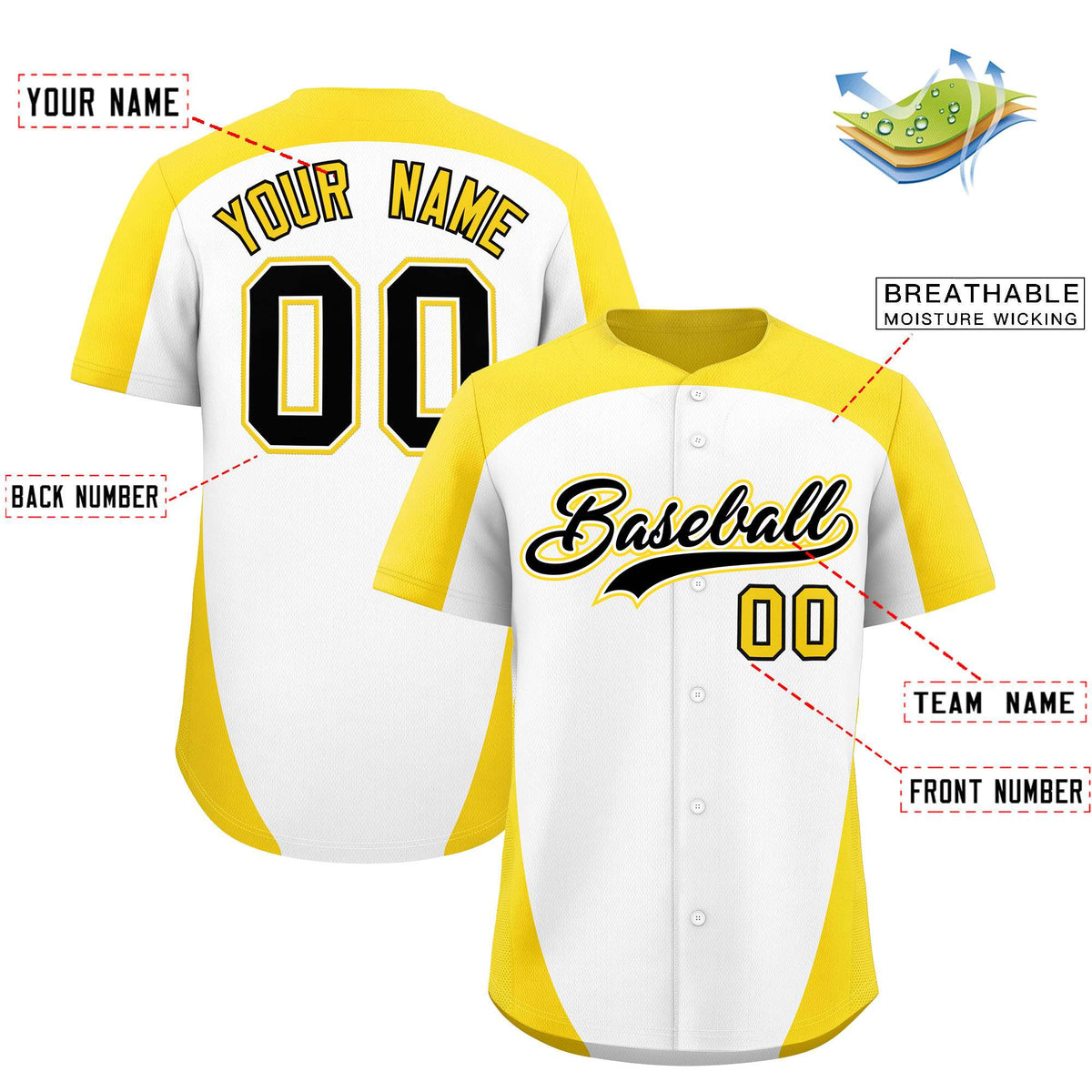 Custom White Gold Personalized Edge Color Block Authentic Baseball Jersey