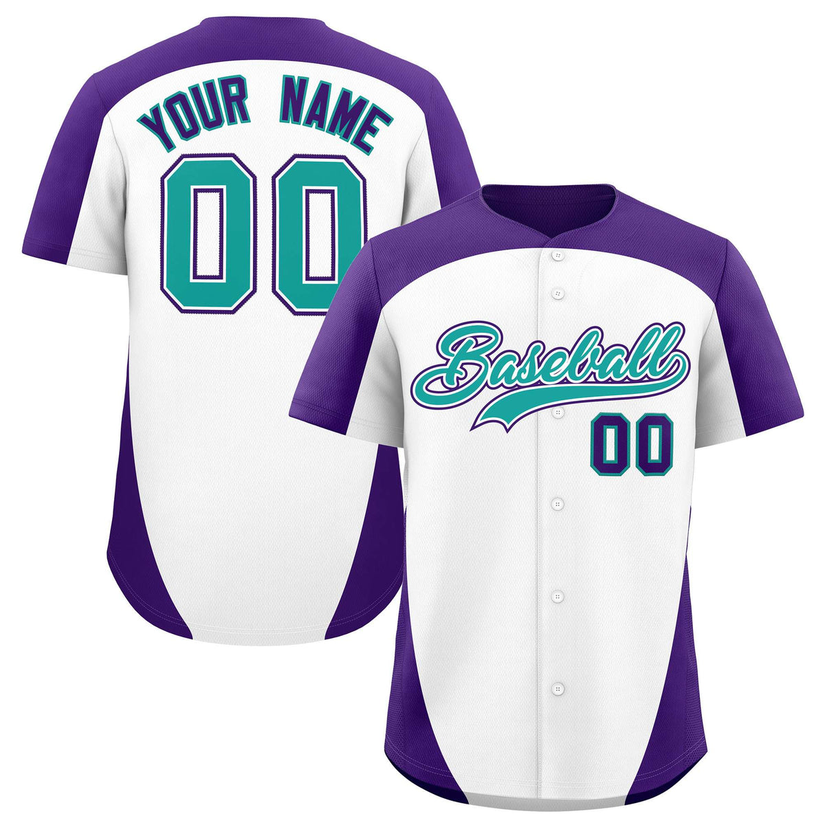 Custom White Purple Personalized Edge Color Block Authentic Baseball Jersey