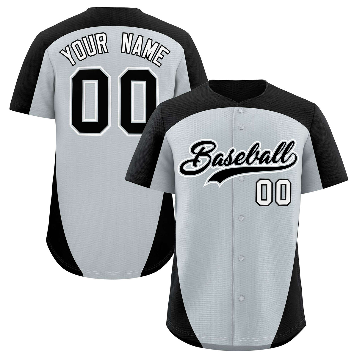 Custom Silver Black Personalized Edge Color Block Authentic Baseball Jersey