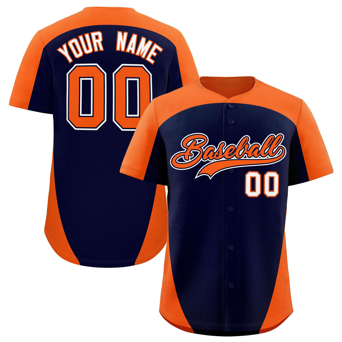 Custom Navy Orange Personalized Edge Color Block Authentic Baseball Jersey