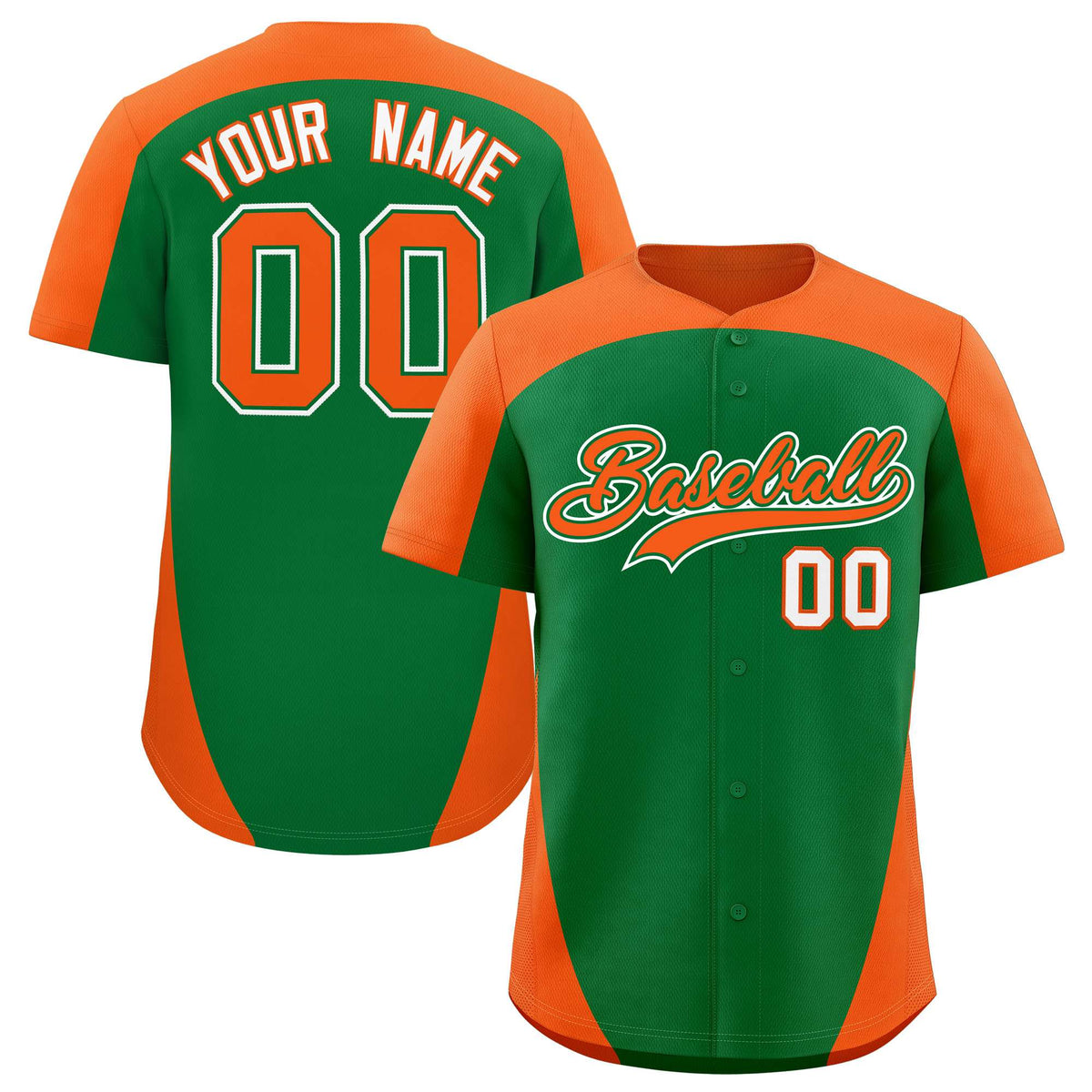 Custom Kelly Green Orange Personalized Edge Color Block Authentic Baseball Jersey