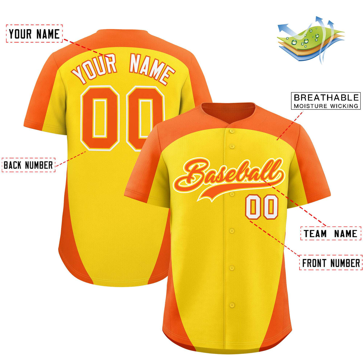 Custom Gold Orange Personalized Edge Color Block Authentic Baseball Jersey